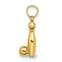 14k Yellow Gold Bowling Pin Ball Necklace Pendant Charm Sport Fine Jewelry