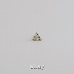 14k Yellow Gold Natural GH SI Diamond Stud Three Stone Nose Pin Her Piercing