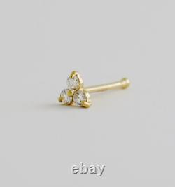 14k Yellow Gold Natural GH SI Diamond Stud Three Stone Nose Pin Her Piercing