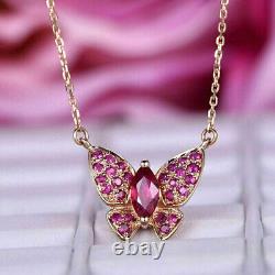 2Ct Marquise Cut Pink Sapphire Butterfly Pendant 14K Yellow Gold 18Finish Chain