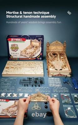 3D Wooden Pinball Machine Model Kit DIY Mechanical Arcade Game Lighted Toy Gift