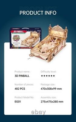 3D Wooden Pinball Machine Model Kit DIY Mechanical Arcade Game Lighted Toy Gift