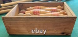 8 Inch Antique Wooden 10 Pin Bowling Game With 3 Balls In Box, Has No Cover