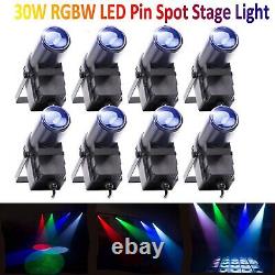 8X 30W RGBW LED Pin Spot Light DMX for Disco Mirror Ball Stage DJ Party Light