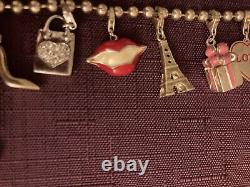 925 RARE Charm Bracelet Pink Red Enamel LOVE Lipstick Eiffel Tower Lips Mini Etc