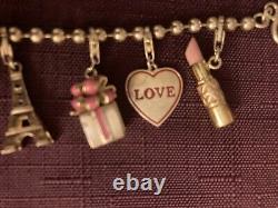 925 RARE Charm Bracelet Pink Red Enamel LOVE Lipstick Eiffel Tower Lips Mini Etc