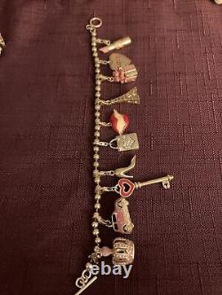 925 RARE Charm Bracelet Pink Red Enamel LOVE Lipstick Eiffel Tower Lips Mini Etc