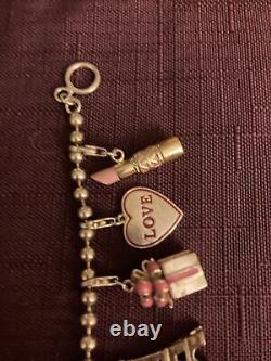 925 RARE Charm Bracelet Pink Red Enamel LOVE Lipstick Eiffel Tower Lips Mini Etc