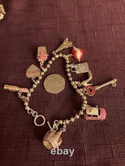 925 RARE Charm Bracelet Pink Red Enamel LOVE Lipstick Eiffel Tower Lips Mini Etc