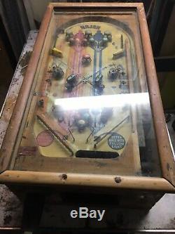 ANTIQUE 1930's PENNY WOOD/GLASS MECHANICAL TABLETOP PINBALL MACHINE-FLIPPERLESS