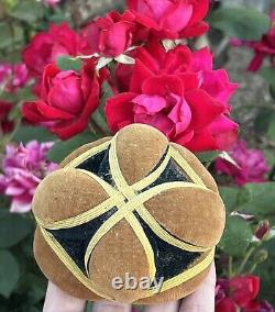 Antique Amish Sewing Ball 1/2 Pin Cushion Black Yellow Brown Half Puzzle Ball