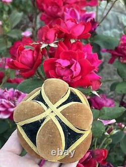 Antique Amish Sewing Ball 1/2 Pin Cushion Black Yellow Brown Half Puzzle Ball