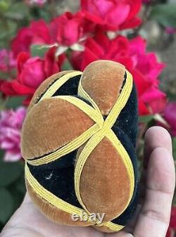 Antique Amish Sewing Ball 1/2 Pin Cushion Black Yellow Brown Half Puzzle Ball