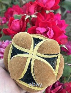 Antique Amish Sewing Ball 1/2 Pin Cushion Black Yellow Brown Half Puzzle Ball