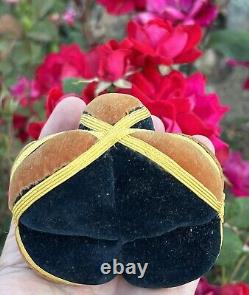 Antique Amish Sewing Ball 1/2 Pin Cushion Black Yellow Brown Half Puzzle Ball