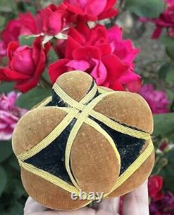 Antique Amish Sewing Ball 1/2 Pin Cushion Black Yellow Brown Half Puzzle Ball