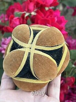 Antique Amish Sewing Ball 1/2 Pin Cushion Black Yellow Brown Half Puzzle Ball