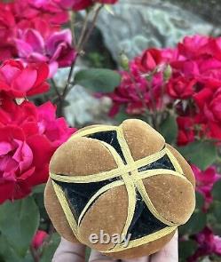 Antique Amish Sewing Ball 1/2 Pin Cushion Black Yellow Brown Half Puzzle Ball