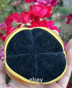 Antique Amish Sewing Ball 1/2 Pin Cushion Black Yellow Brown Half Puzzle Ball