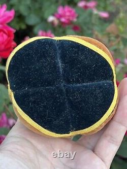 Antique Amish Sewing Ball 1/2 Pin Cushion Black Yellow Brown Half Puzzle Ball