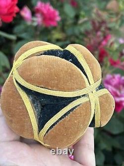 Antique Amish Sewing Ball 1/2 Pin Cushion Black Yellow Brown Half Puzzle Ball