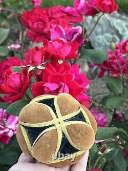 Antique Amish Sewing Ball 1/2 Pin Cushion Black Yellow Brown Half Puzzle Ball