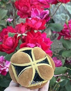 Antique Amish Sewing Ball 1/2 Pin Cushion Black Yellow Brown Half Puzzle Ball