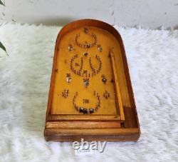 Antique Bagatelle Board Game Wood Pinball Machine Toy 16 Lead Balls WN355