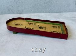 Antique Children's Bagatelle Pinball Game Toy Wood Red Metal No Balls Inscribed