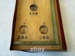 Antique Children's Bagatelle Pinball Game Toy Wood Red Metal No Balls Inscribed
