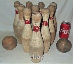 Antique Circus Carnival Park Yard Home Art Ten Pin Wood Bowling Ball Toy Game Us