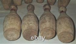 Antique Circus Carnival Park Yard Home Art Ten Pin Wood Bowling Ball Toy Game Us