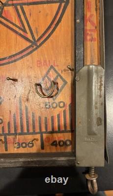 Antique Early 1900s Wood Bagatelle And Baseball Game Pinball Machine