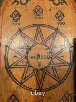 Antique Early 1900s Wood Bagatelle And Baseball Game Pinball Machine