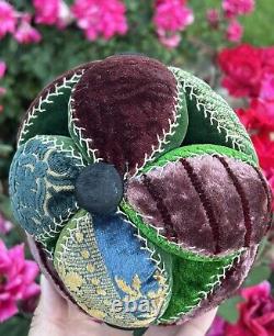 Antique Early Amish Sewing Ball Pin Cushion Multi Color Puzzle Ball Oversized