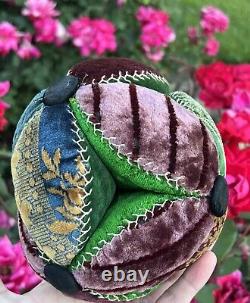 Antique Early Amish Sewing Ball Pin Cushion Multi Color Puzzle Ball Oversized