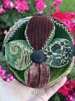 Antique Early Amish Sewing Ball Pin Cushion Multi Color Puzzle Ball Oversized