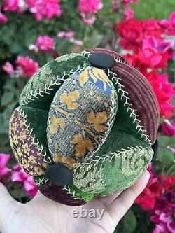 Antique Early Amish Sewing Ball Pin Cushion Multi Color Puzzle Ball Oversized