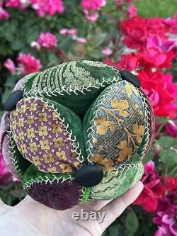 Antique Early Amish Sewing Ball Pin Cushion Multi Color Puzzle Ball Oversized