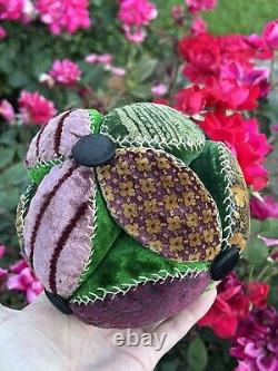 Antique Early Amish Sewing Ball Pin Cushion Multi Color Puzzle Ball Oversized