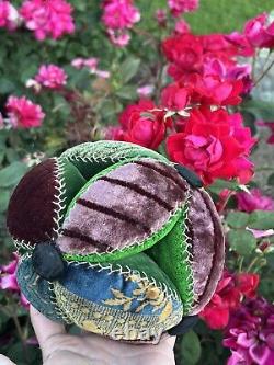 Antique Early Amish Sewing Ball Pin Cushion Multi Color Puzzle Ball Oversized