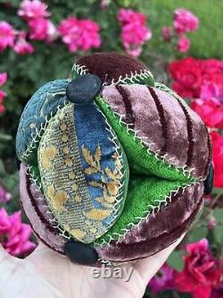 Antique Early Amish Sewing Ball Pin Cushion Multi Color Puzzle Ball Oversized