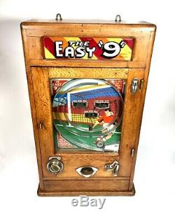Antique Oak The Easy 9 Flip Ball / Pinball Arcade Penny Machine Game / Allwin
