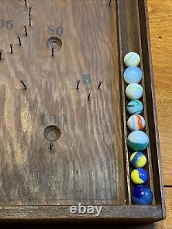 Antique Primative Table Top Marble Game Wood Pinball Plinko Like Flick em FUN VG