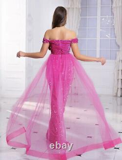 Backless Sparkly Sequin Velvet Wedding Prom Gown Pink Dress Sizes XS-XL