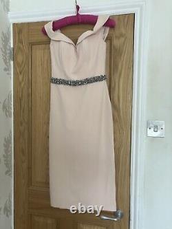 Beautiful Pia Michi Pink Midi Evening Dress Diamanté Waist Proms Party Wedding