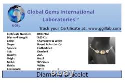 Certified 5Ct Champagne Diamonds Chain Bracelet, FREE Diamond studs