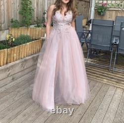 Dusty Light Pink Rose Sequin Beaded Floral Mesh Prom Dress Size 10