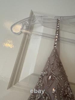 Dusty Light Pink Rose Sequin Beaded Floral Mesh Prom Dress Size 10