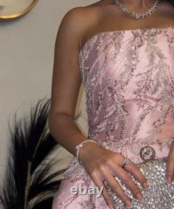 Elegant pink gown evening dress with delicate embroidery